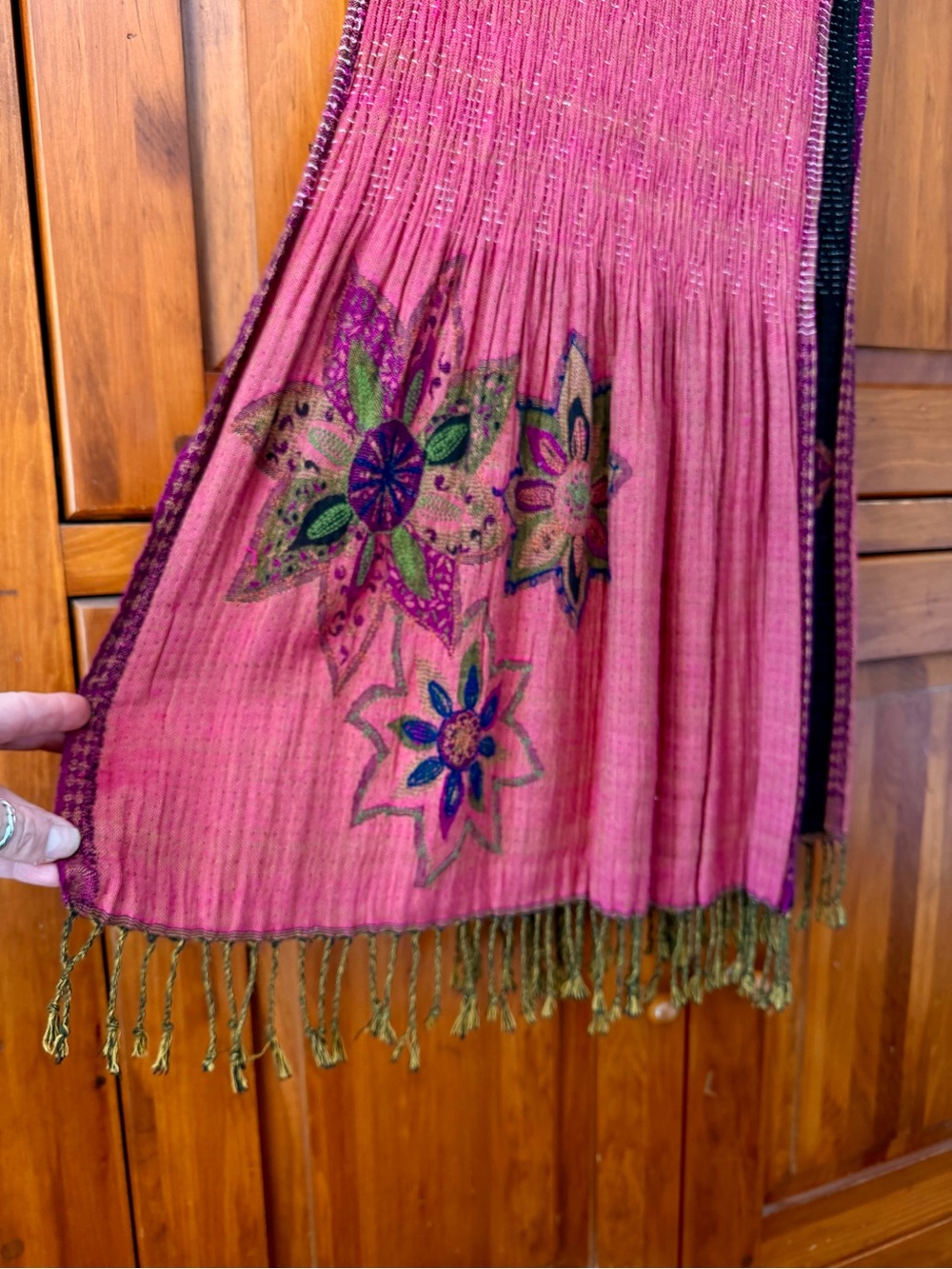 Reversible Black & Berry Embroidered Women's Scarf/Shawl